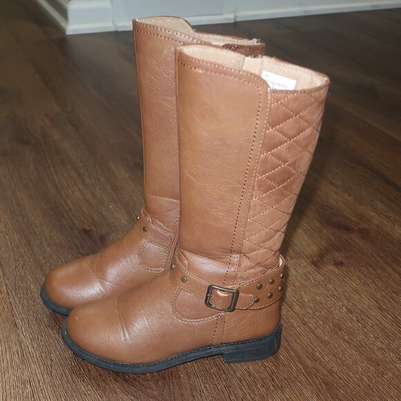 Girls Rachel Shoes Samara Medium Brown Quilted Back Tall Faux Leather Boots sz 2 - Picture 1 of 5